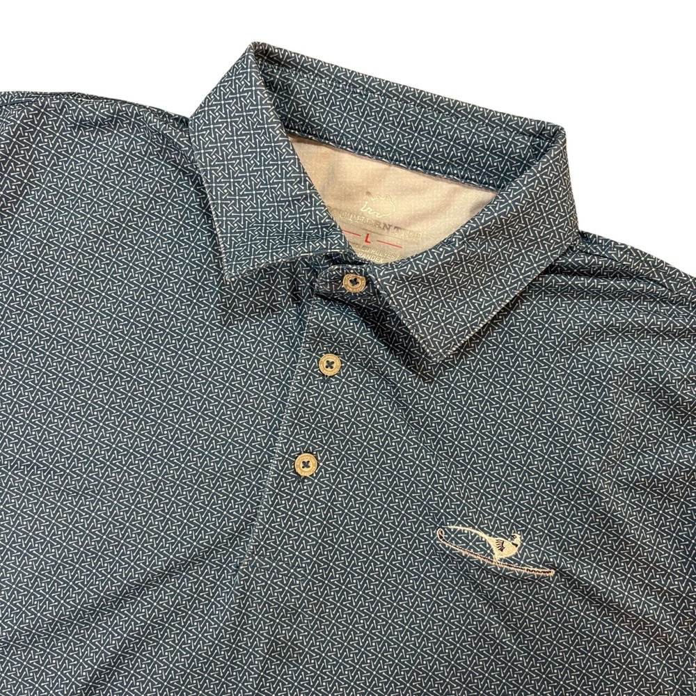 SOUTHERN TIDE Polo Shirt Mens Large Blue Geometric Pattern Skipjack Golf Casual